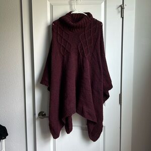 wine colored poncho / cape cowl neck OS